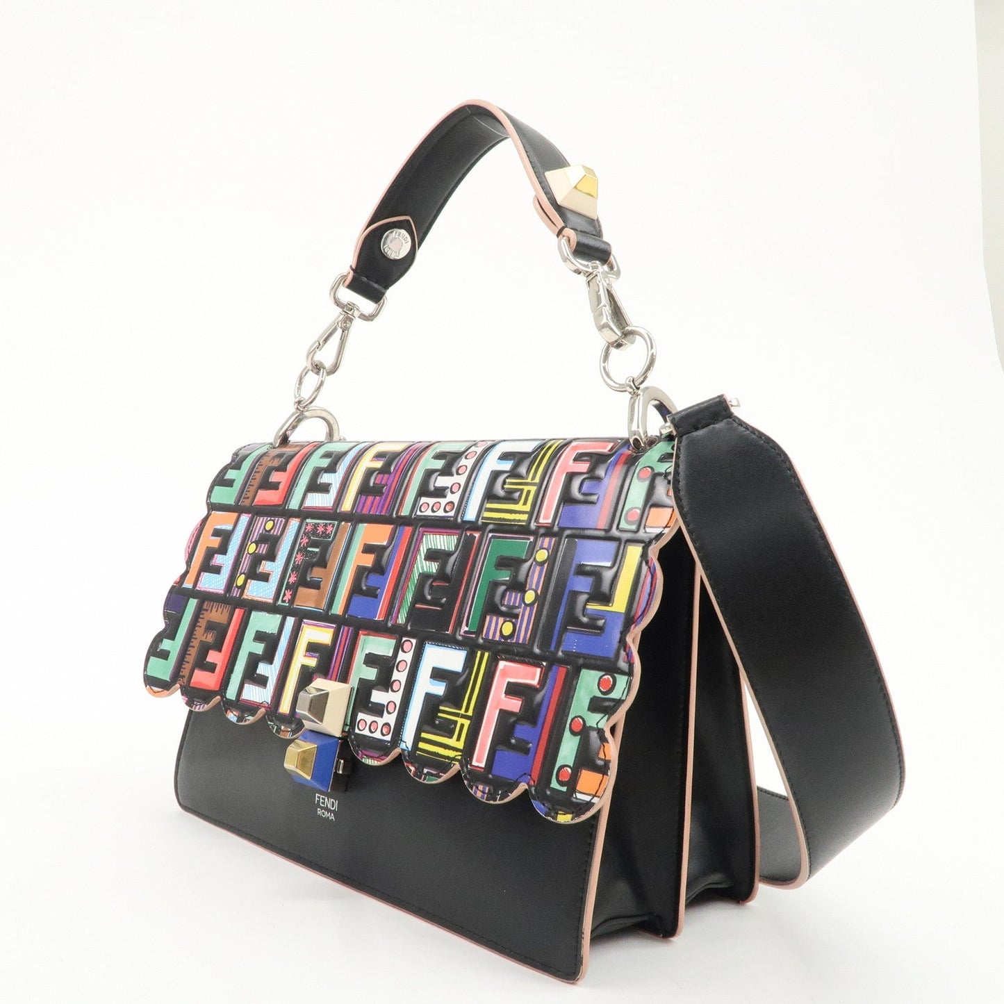 FENDI Zucca Canai Leather 2Way Bag Shoulder Bag Black 8BT283  d