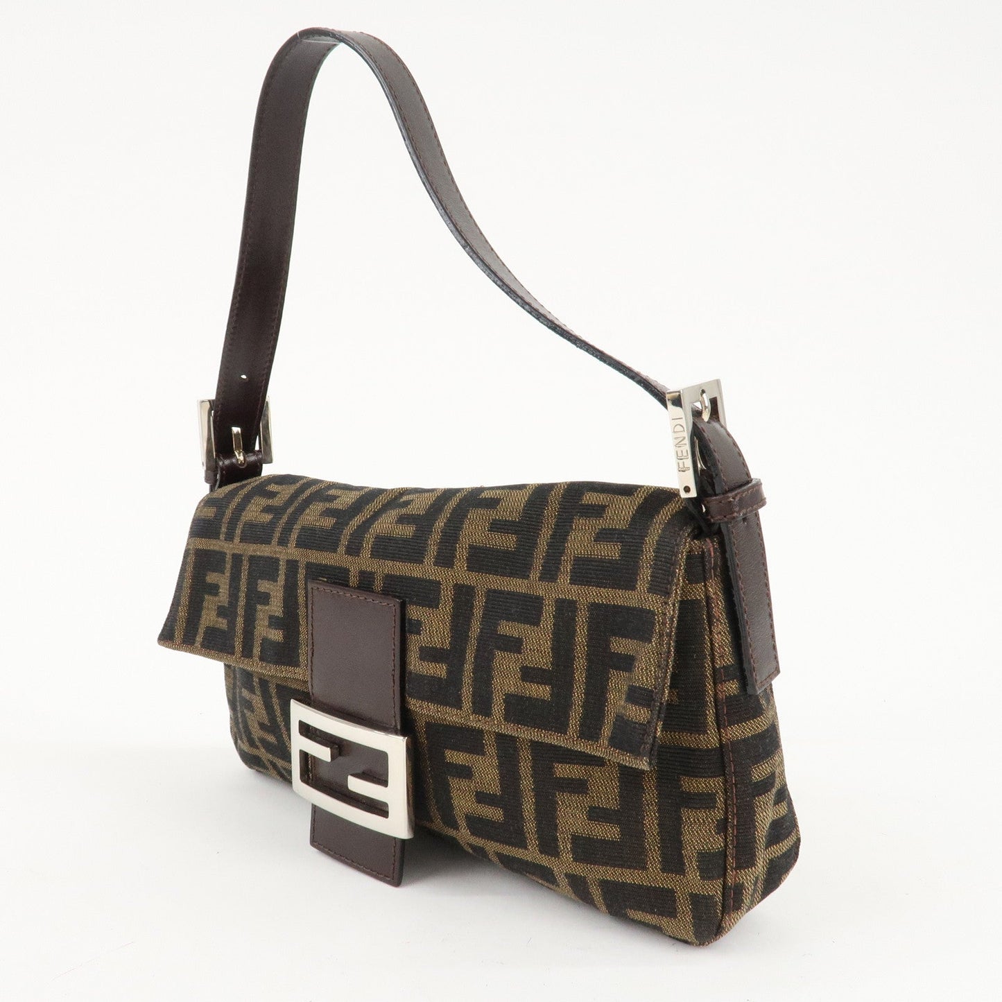 FENDI Mamma Baguette Zucca Canvas Shoulder Bag Brown Black 26424  d