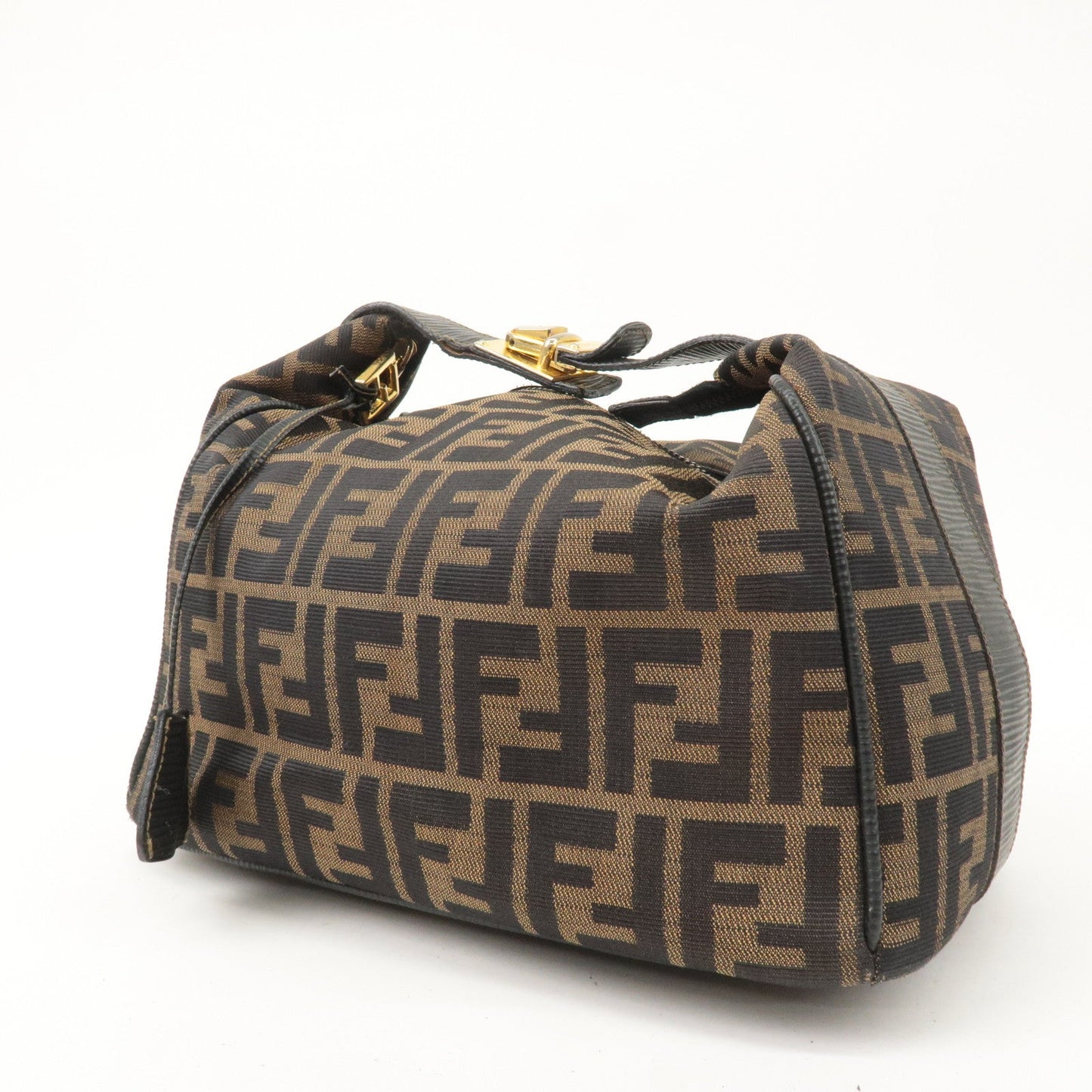 FENDI Zucca Canvas Leather Vanity Bag Khaki Black Brown