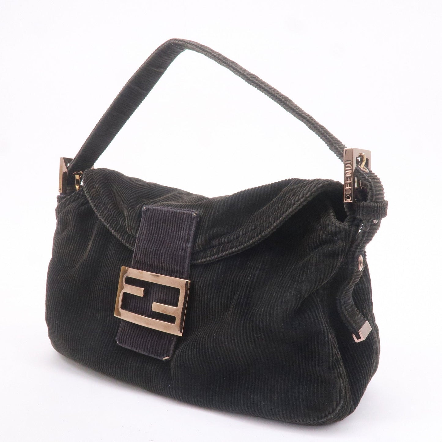 FENDI Corduroy Shoulder Bag Hand Bag Black