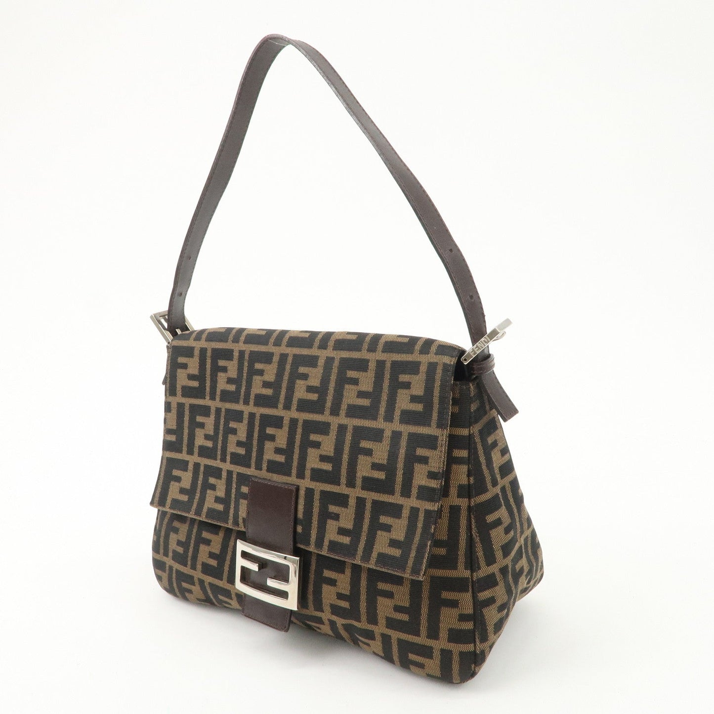 FENDI Mamma Baguette Canvas Leather Shoulder Bag Silver HDW 26325  d