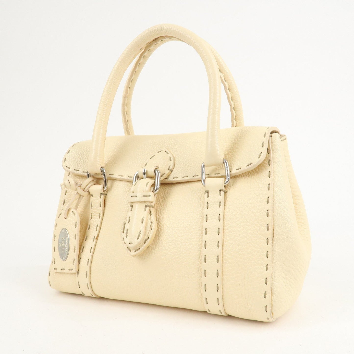 FENDI Selleria Leather Mini Linda Hand Bag Cream 8BR486  d