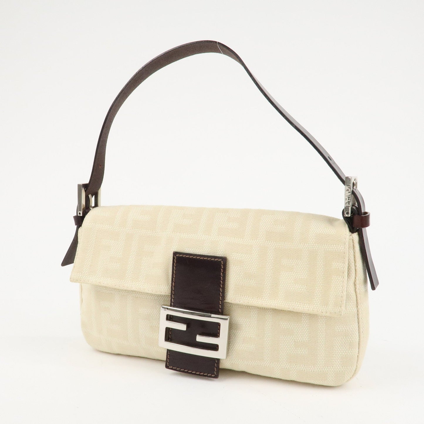 FENDI Mamma Baguette Zucca Canvas Shoulder Bag Beige White 26424  d