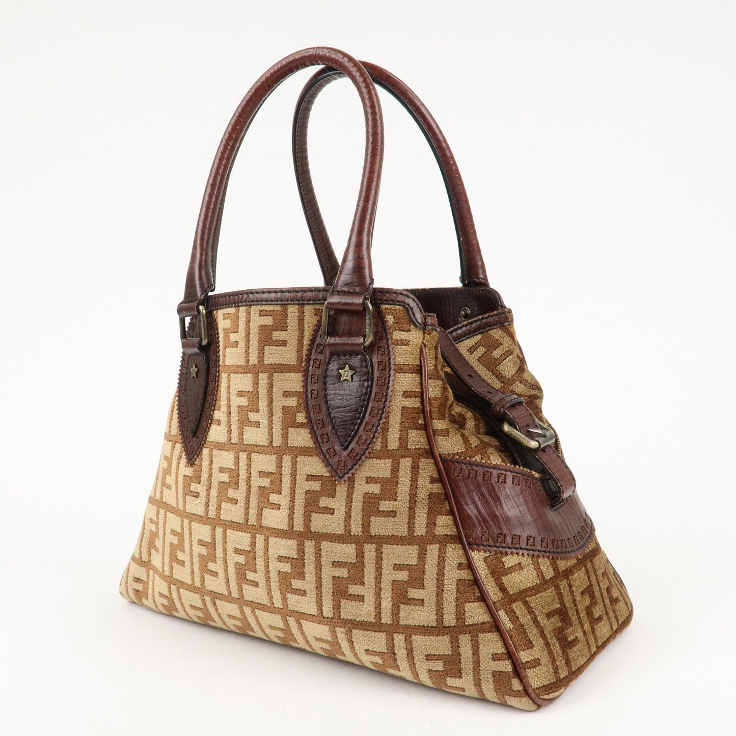 FENDI Ethnico Zucca Canvas Leather Tote Bag Brown 8BN157  d