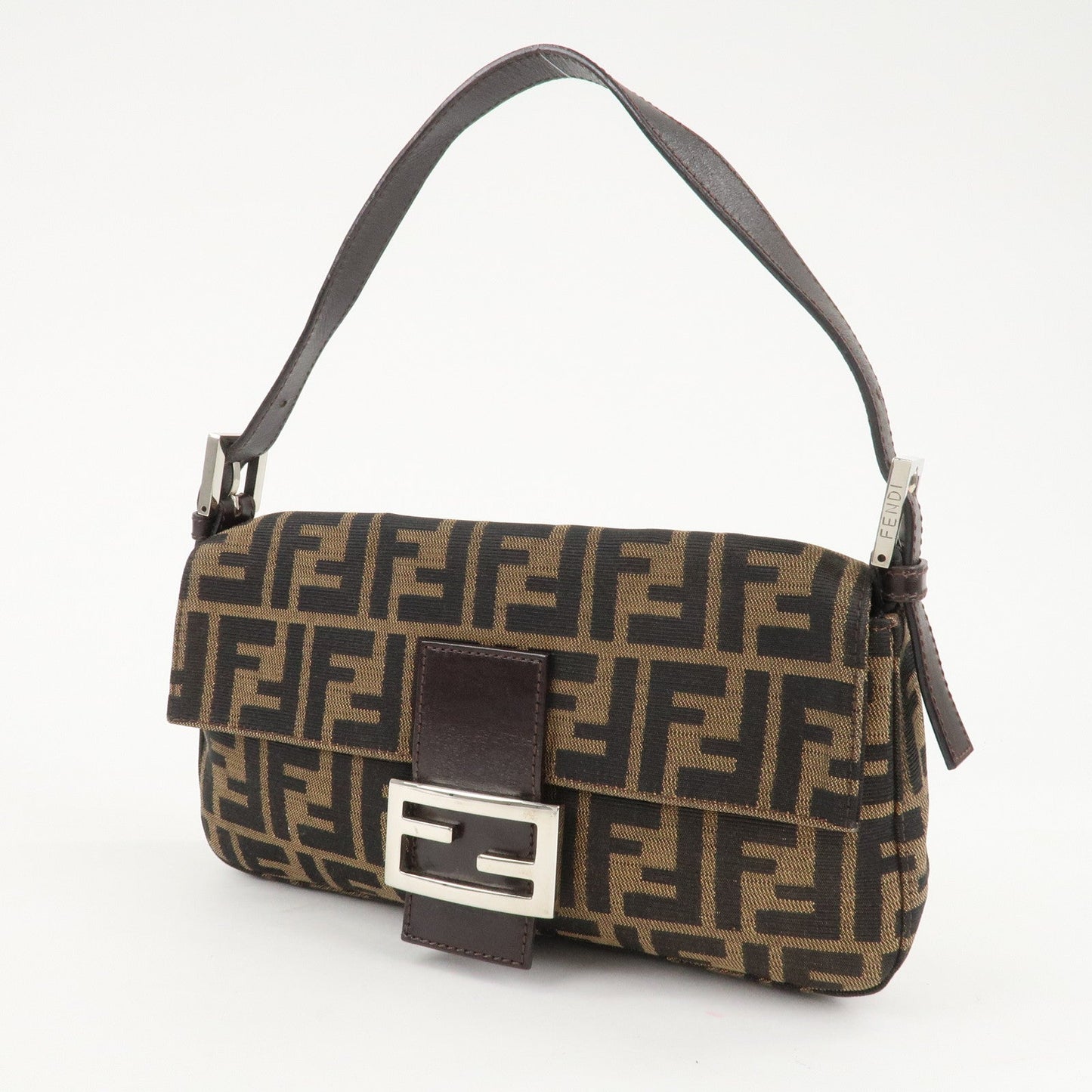 FENDI Mamma Baguette Zucca Canvas Shoulder Bag Brown Black 26424  d