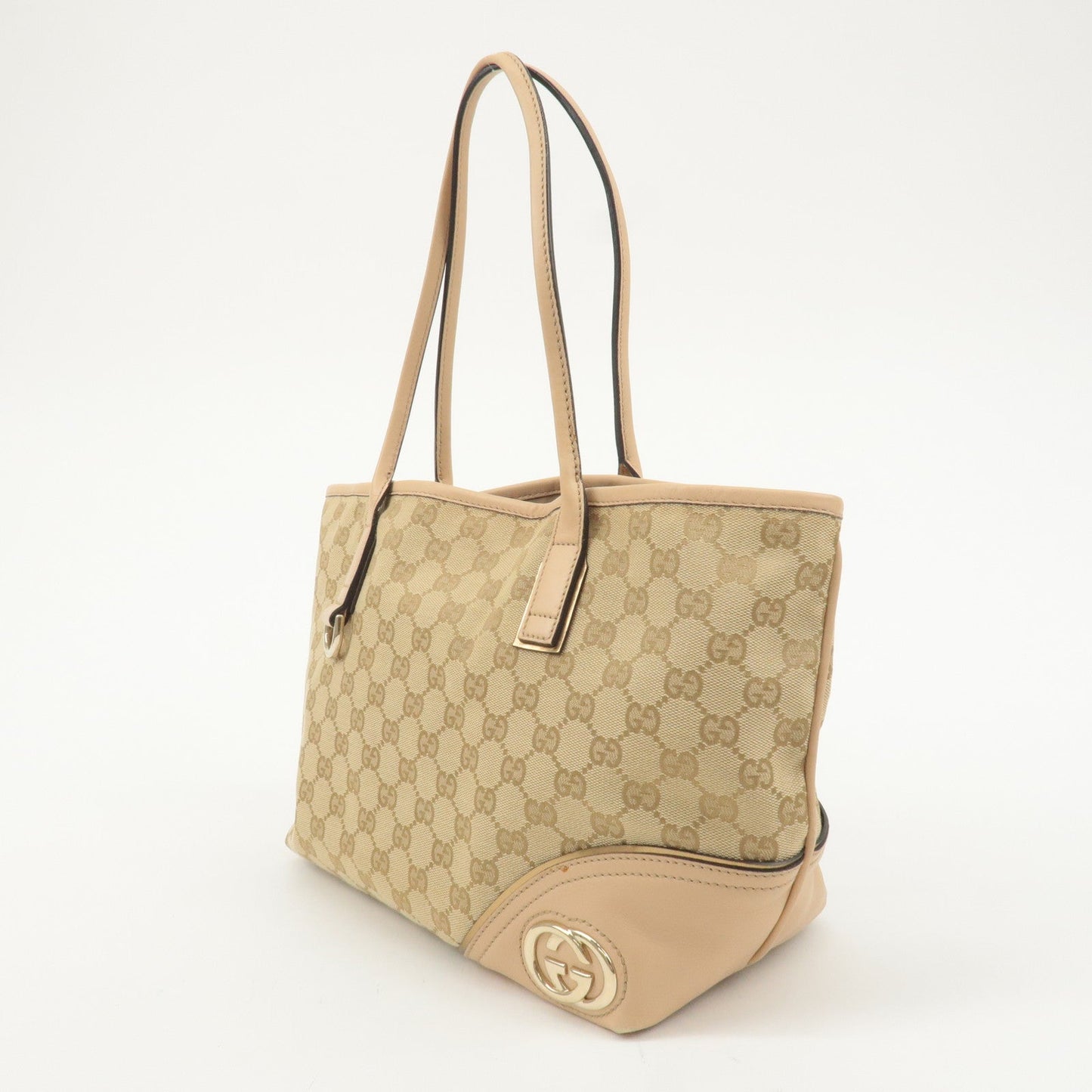 GUCCI Abbey Interlocking G GG Canvas Leather Tote Bag