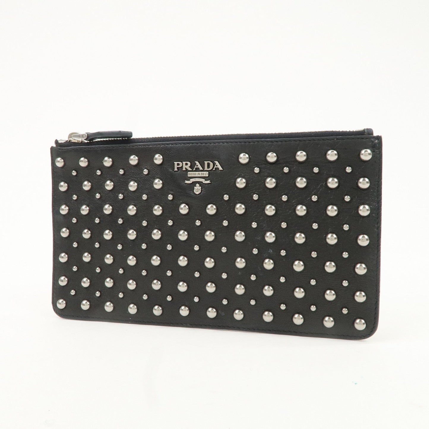 PRADA Leather Pouch Studs Black  d