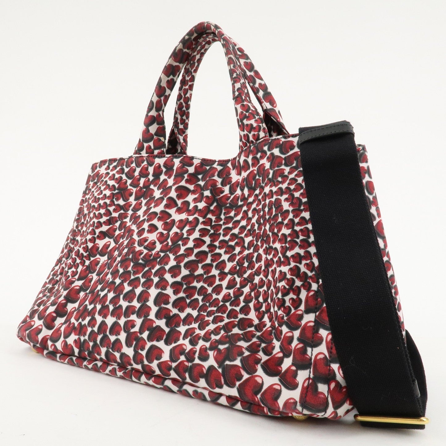 PRADA Canapa Canvas Tote Bag Hand 2Way Bag Red Ivory Gold BN1877  d