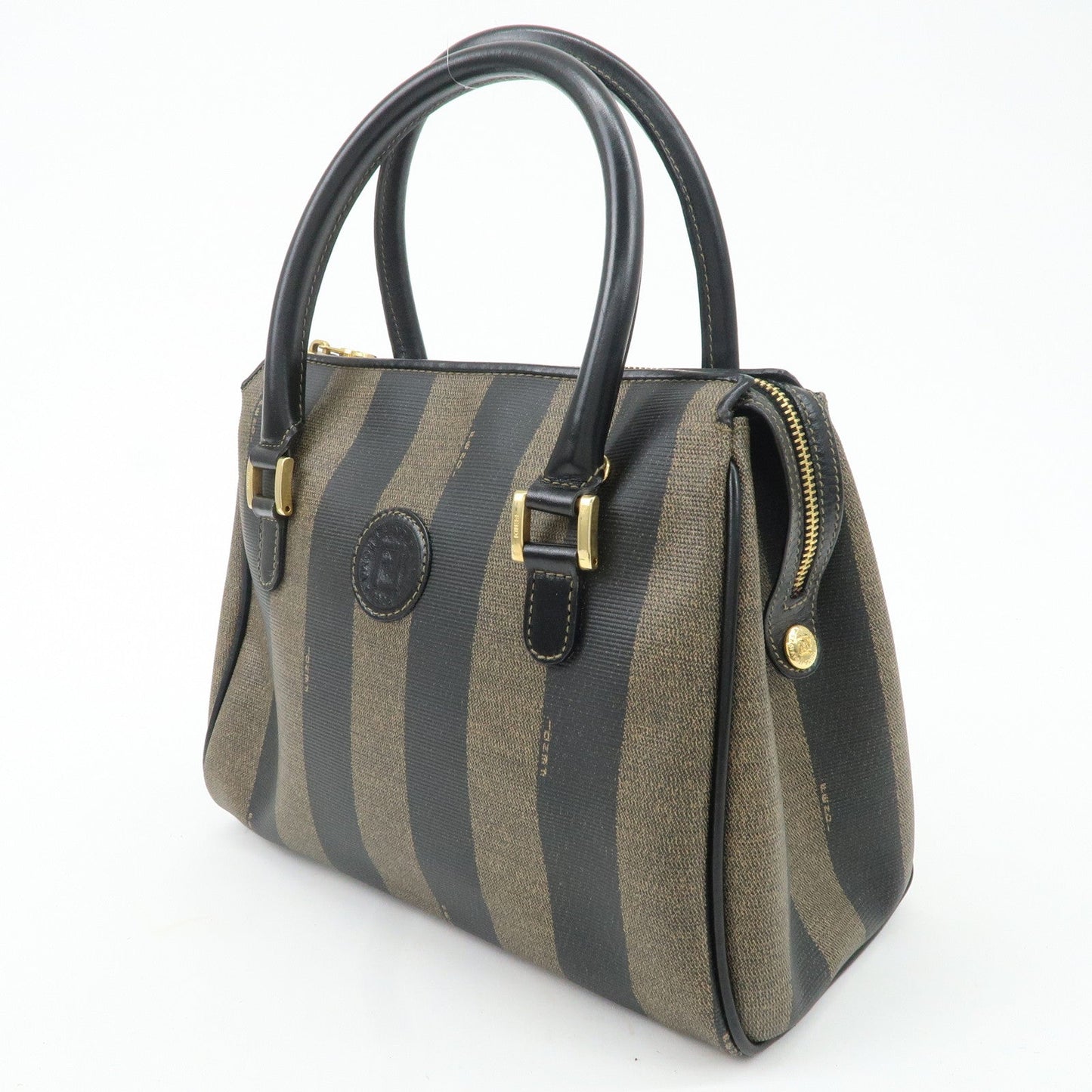 FENDI Pequin PVC Leather 2Way Bag Hand Bag Brown Black  d