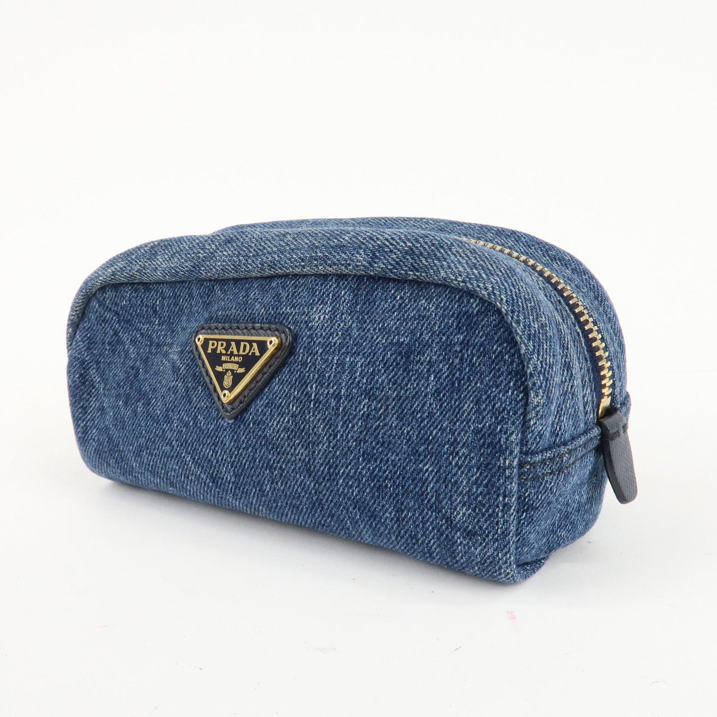 PRADA Logo Canvas Leather Pouch Cosmetic Pouch Blue 1NA175  d