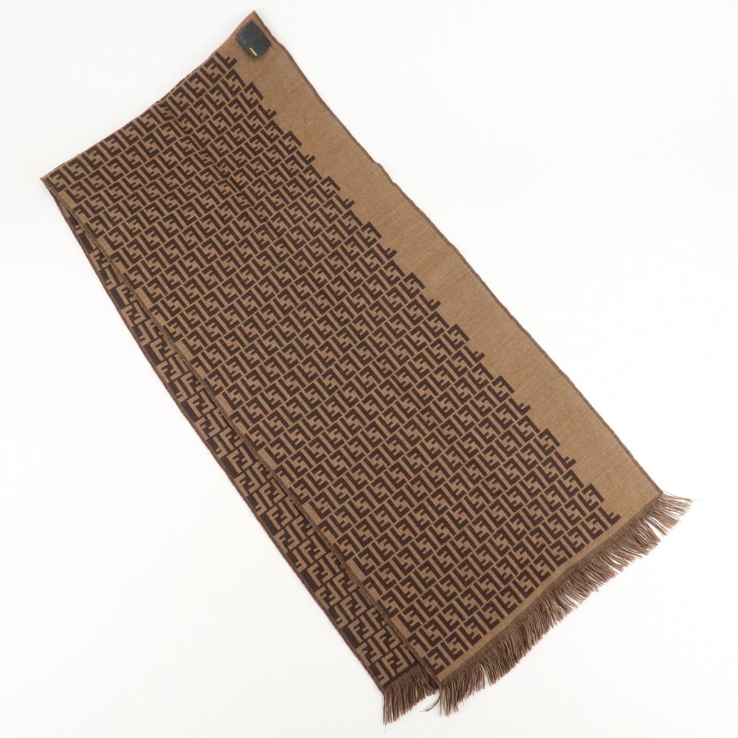 FENDI Zucchino Wool 100% Scarf Brown Black  d