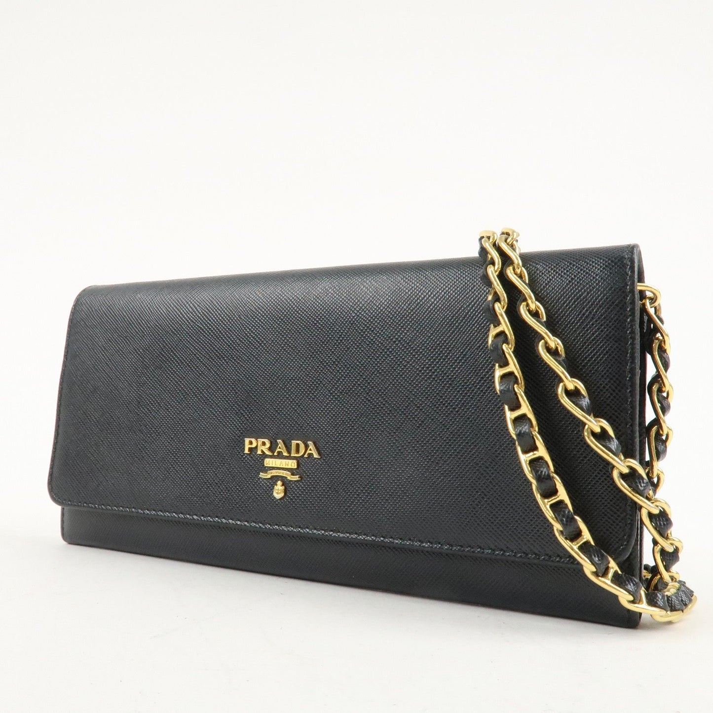 PRADA Saffiano Leather Chain Wallet Purse Black 1MT290  d
