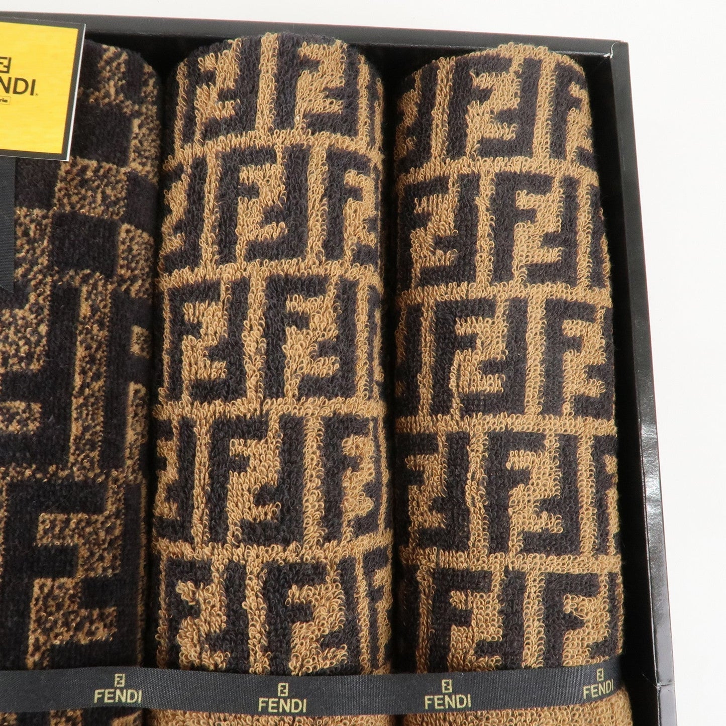 FENDI Zucca Set of 3 Cotton 100% Towel Black Brown  d