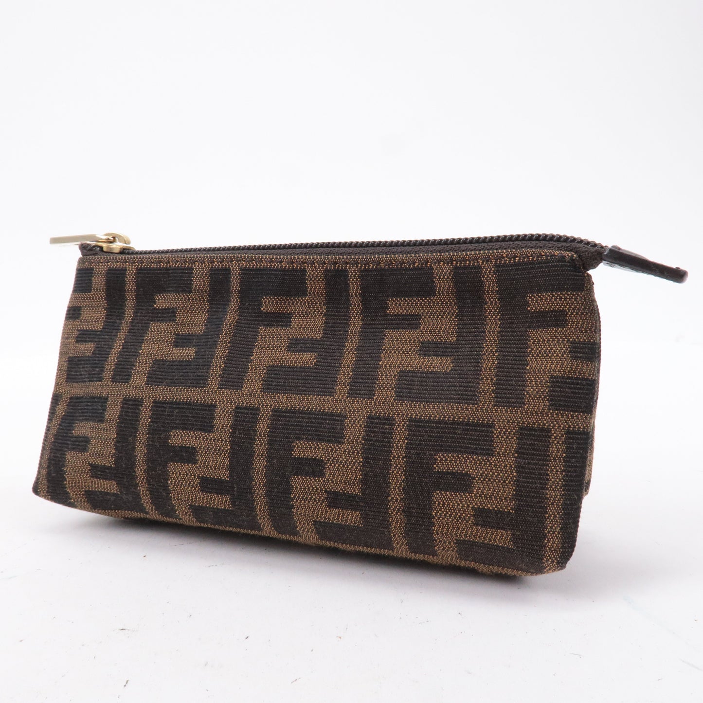 FENDI Zucca Canvas Leather Mini Pouch Black Brown 7N0037