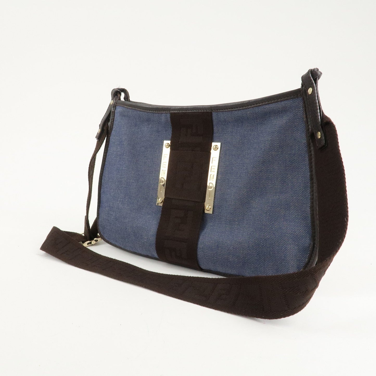 FENDI Zucca Denim Leather Shoulder Bag Cross Body Bag 8BT034  d