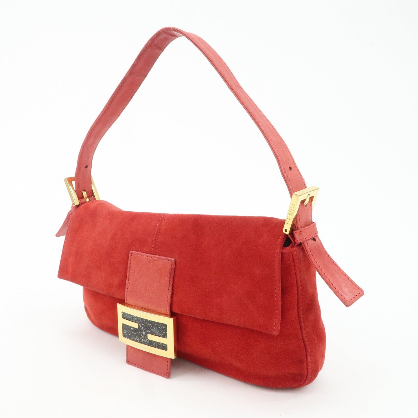 FENDI Mamma Baguette Suede Leather Shoulder Bag Red 26424  d
