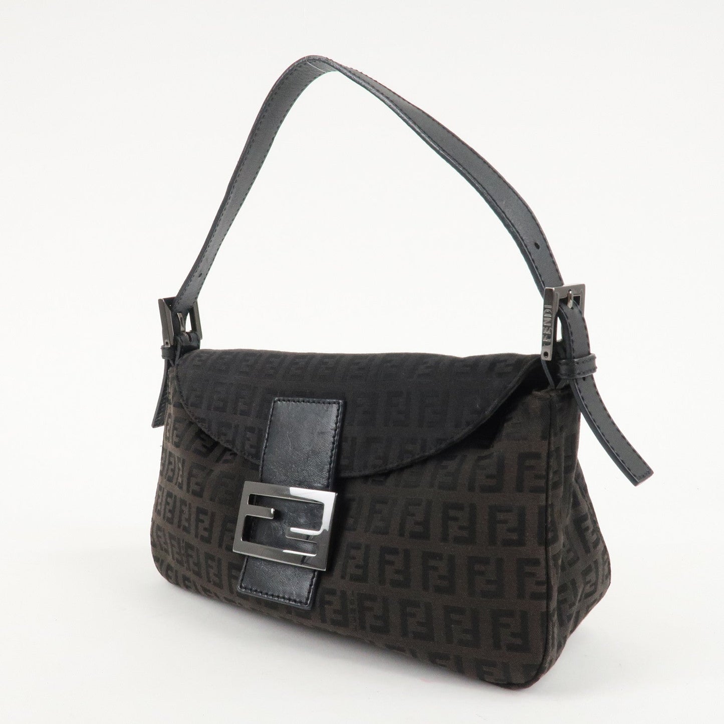 FENDI Mamma Baguette Zucchino Canvas Leather Shoulder Bag 8BR003  d