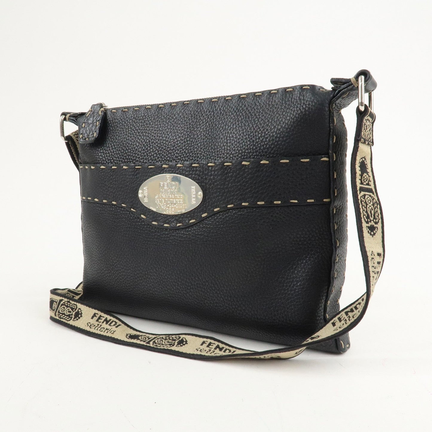 FENDI Selleria Leather Shoulder Bag Crossbody Bag Black 8BT092  d