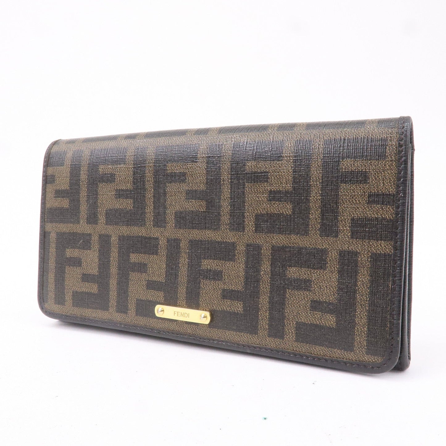 FENDI Zucca Print PVC Leather Bi-fold Long Wallet Brown 8M0298