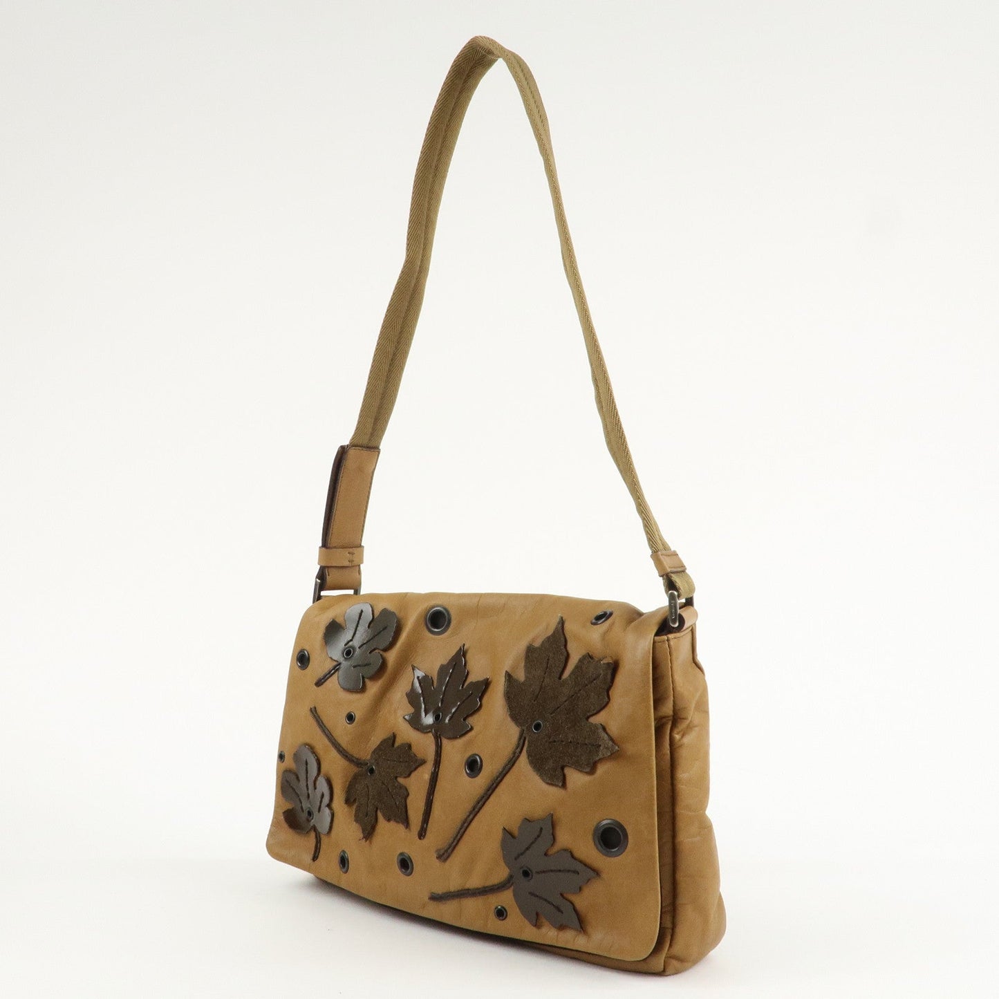 Prada Leather Nylon Suede Shoulder Bag Romantic Leaf B9608 Brown  d