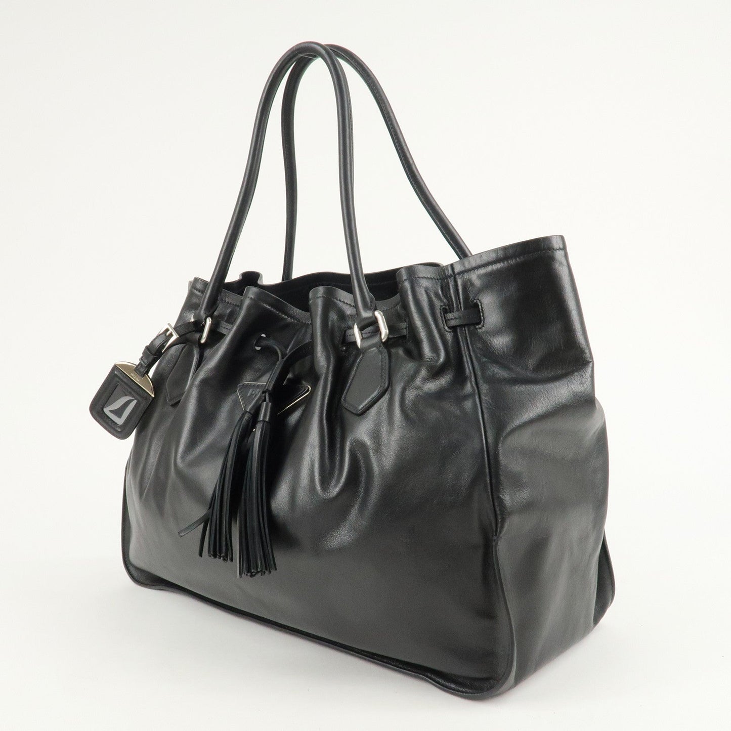 PRADA Leather Tote Bag Shoulder Bag Black BR3616  d