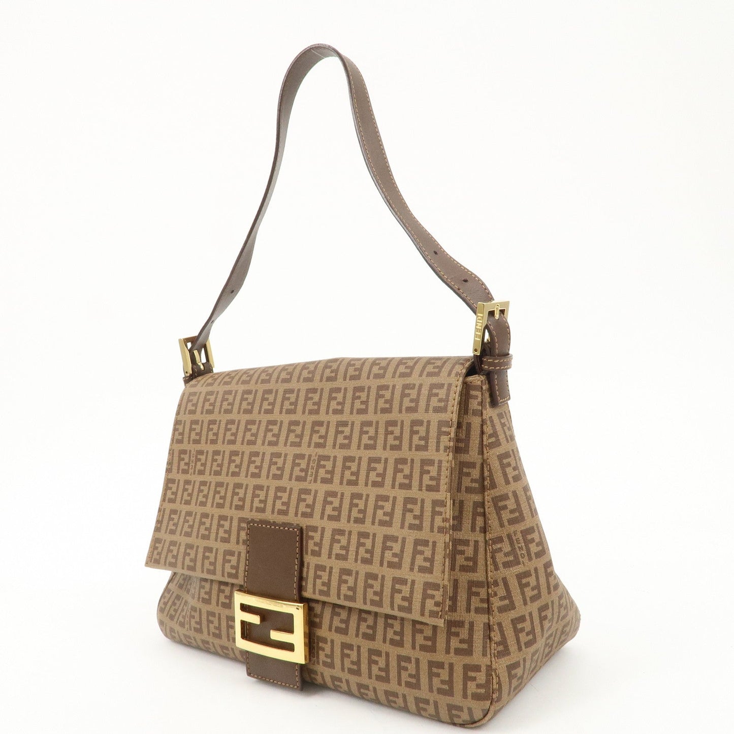 FENDI Mamma Baguette Zucchino Canvas PVC Leather Shoulder Bag  d