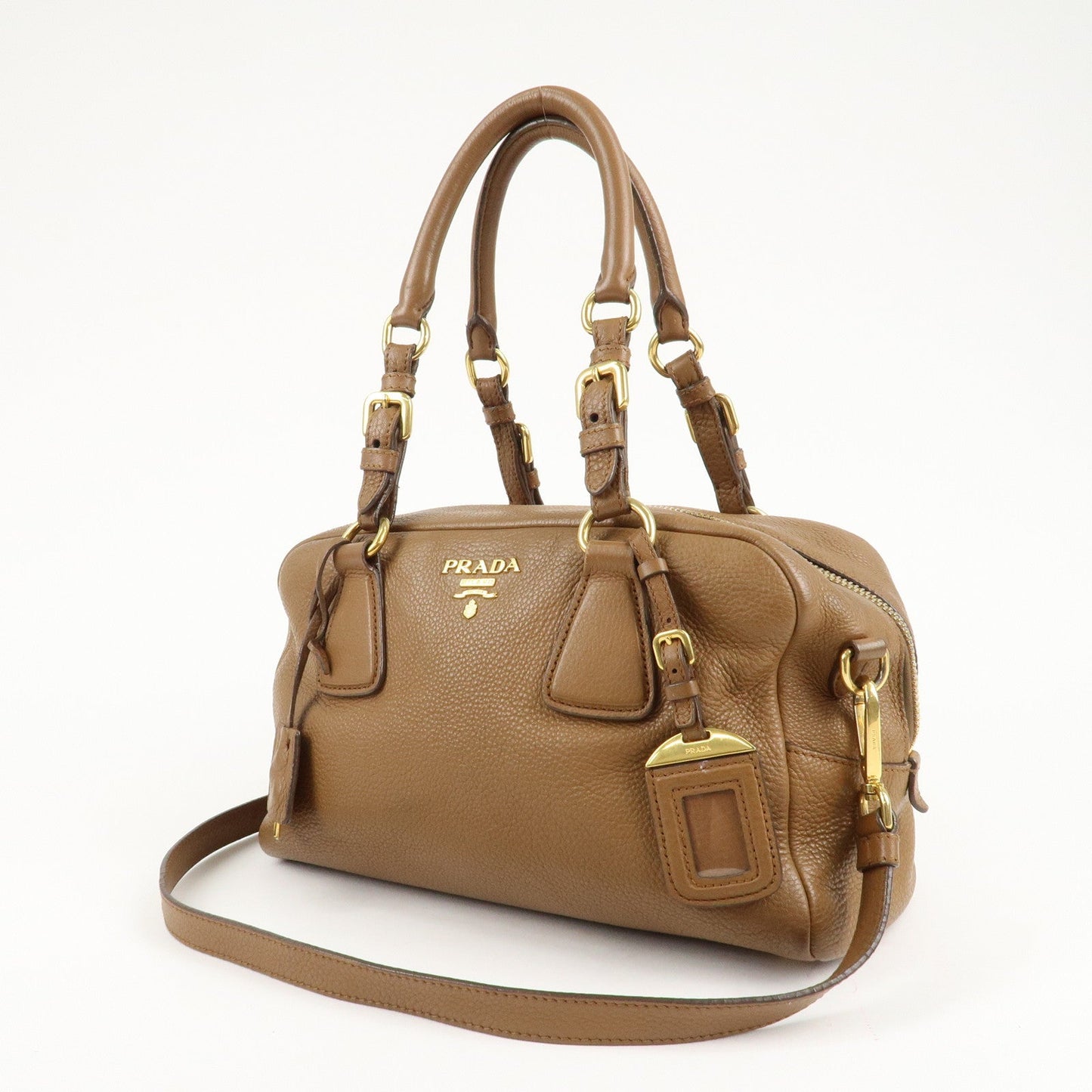 PRADA Leather 2Way Bag Hand Bag Shoulder Bag Brown 1BB091  d