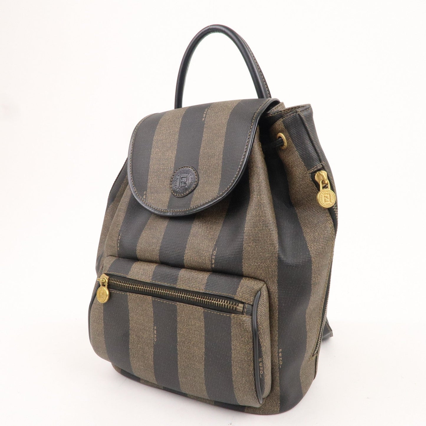 FENDI Pequin PVC Leather Back Pack Khaki Black 25929