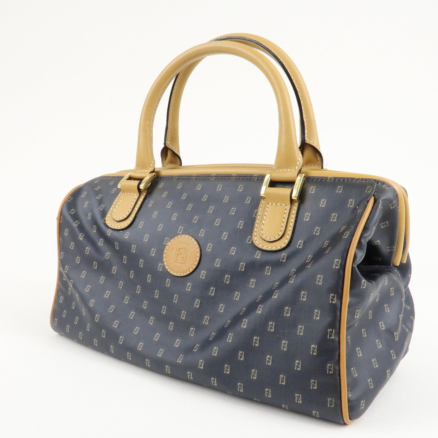 FENDI PVC Leather 2Way Bag Hand Bag Navy Brown  d