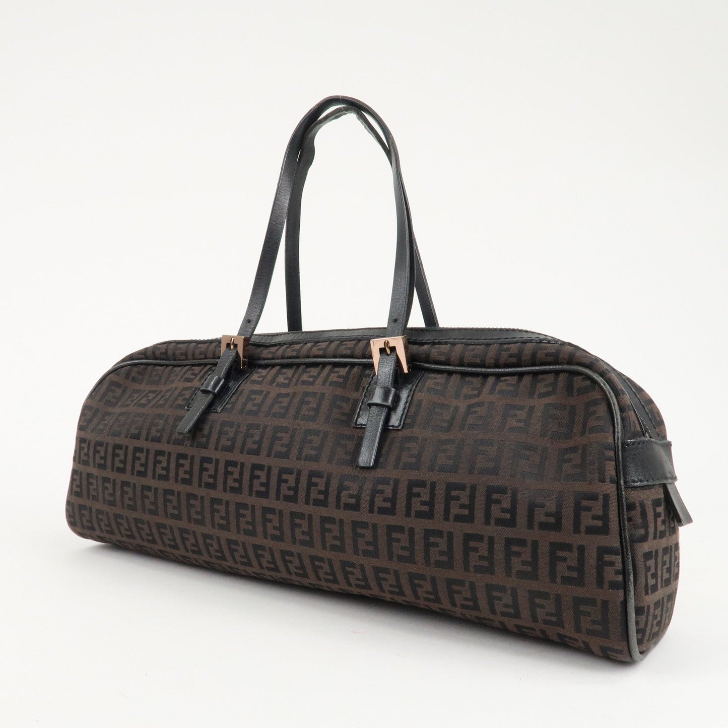 FENDI Zucchino Canvas Leather Hand Bag Brown Black 8BL006  d