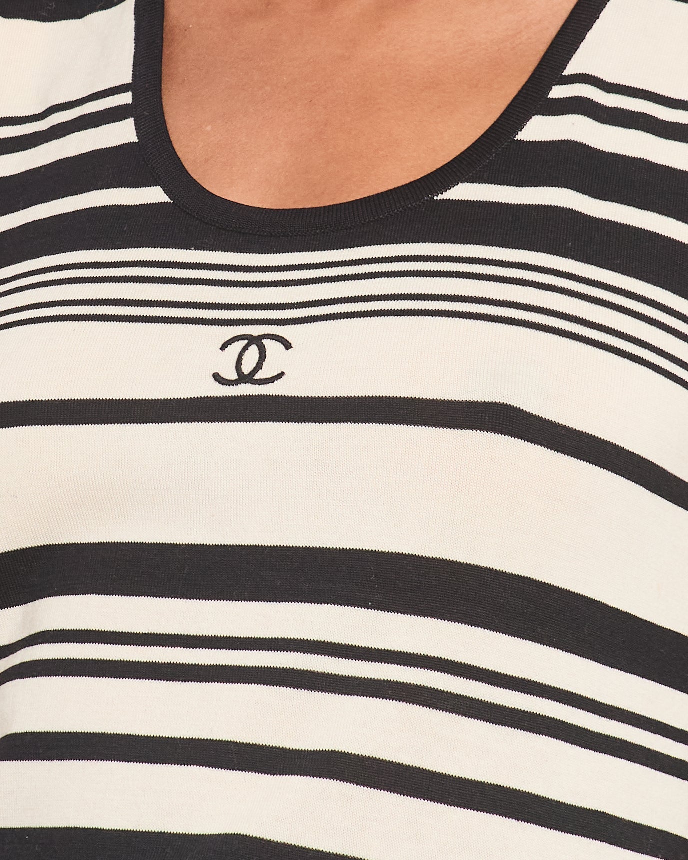 Chanel Black & Cream Striped Sleeveless Top with CC Detail FR 36 (UK 8)