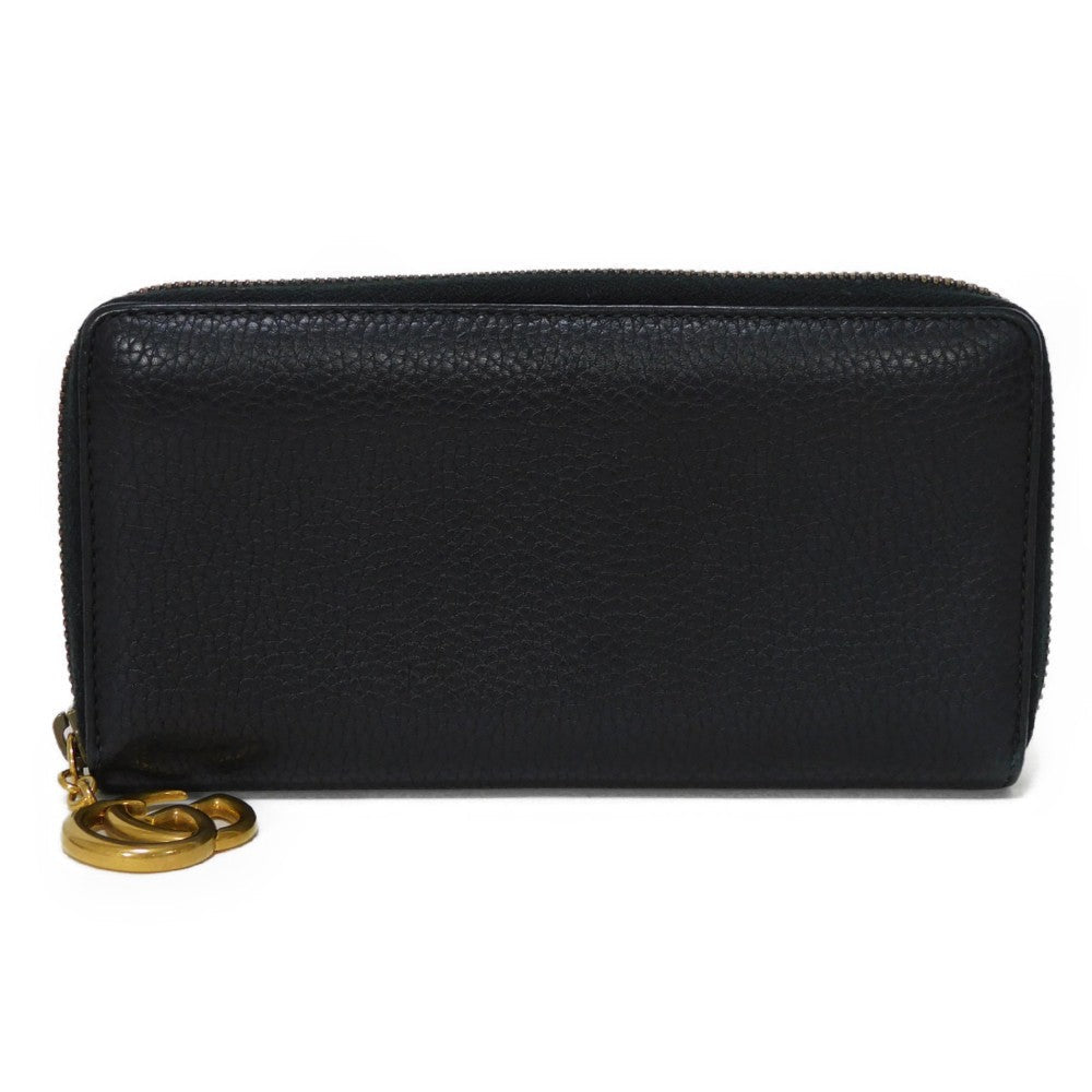 GUCCI Long Wallet Purse 409392 A7M0T 1000  Texture leather (embossed) black GG Marmont Zip around wallet Women(Unisex)