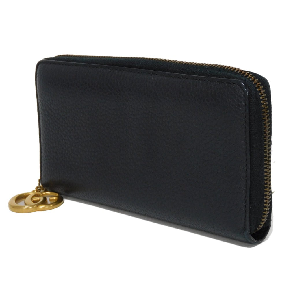 GUCCI Long Wallet Purse 409392 A7M0T 1000  Texture leather (embossed) black GG Marmont Zip around wallet Women(Unisex)