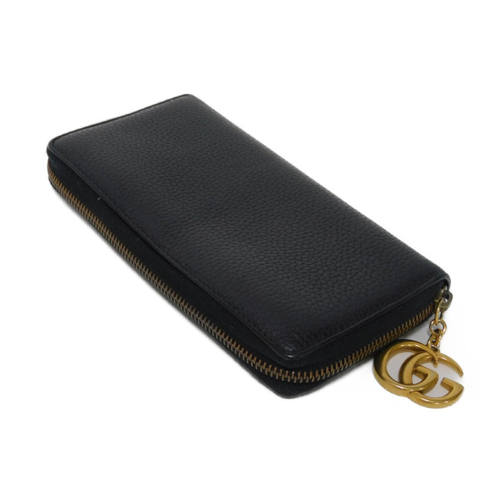 GUCCI Long Wallet Purse 409392 A7M0T 1000  Texture leather (embossed) black GG Marmont Zip around wallet Women(Unisex)