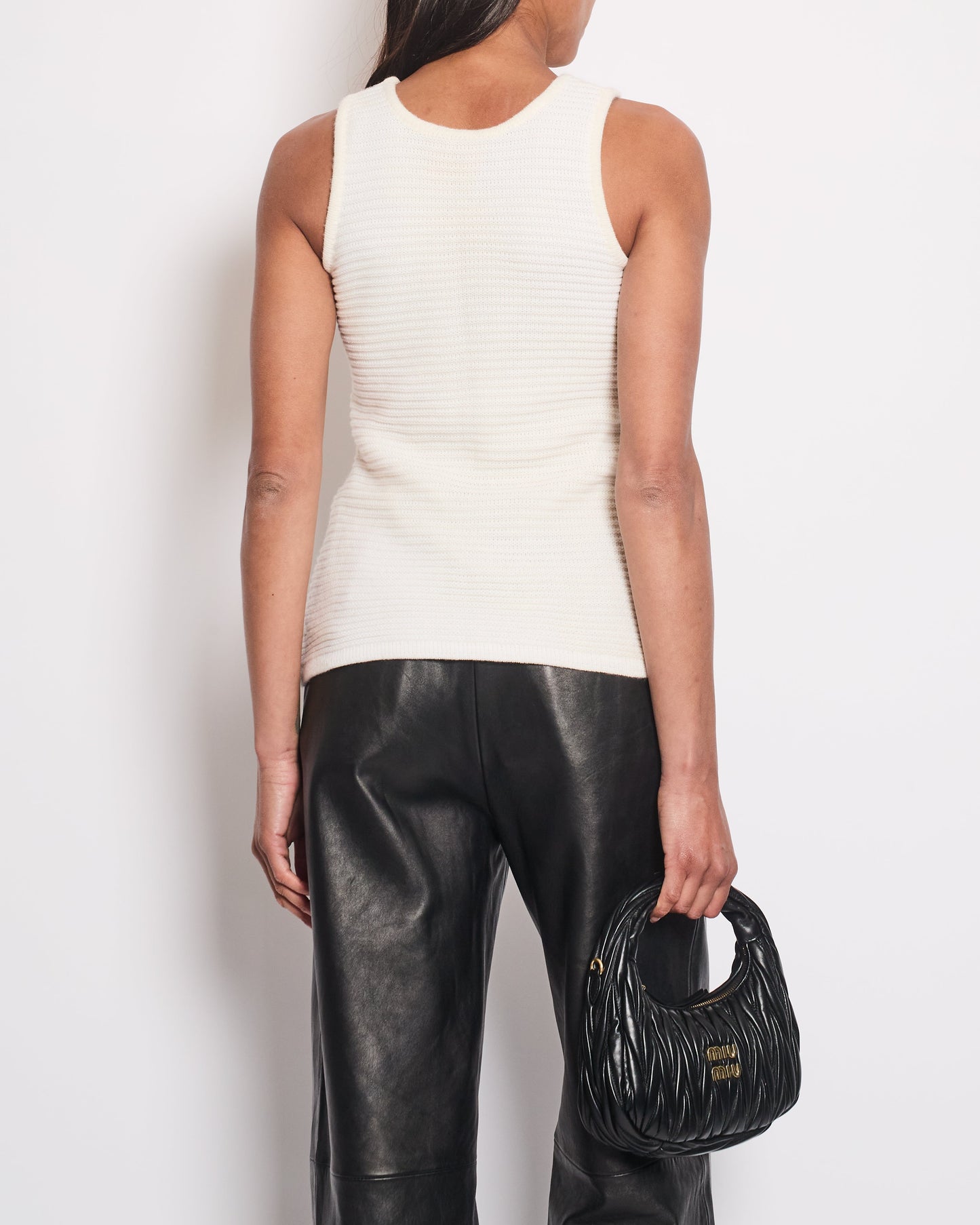 Courreges   Cream Knit Sleeveless Top With Logo Embroidery Detail Size S (UK 8)