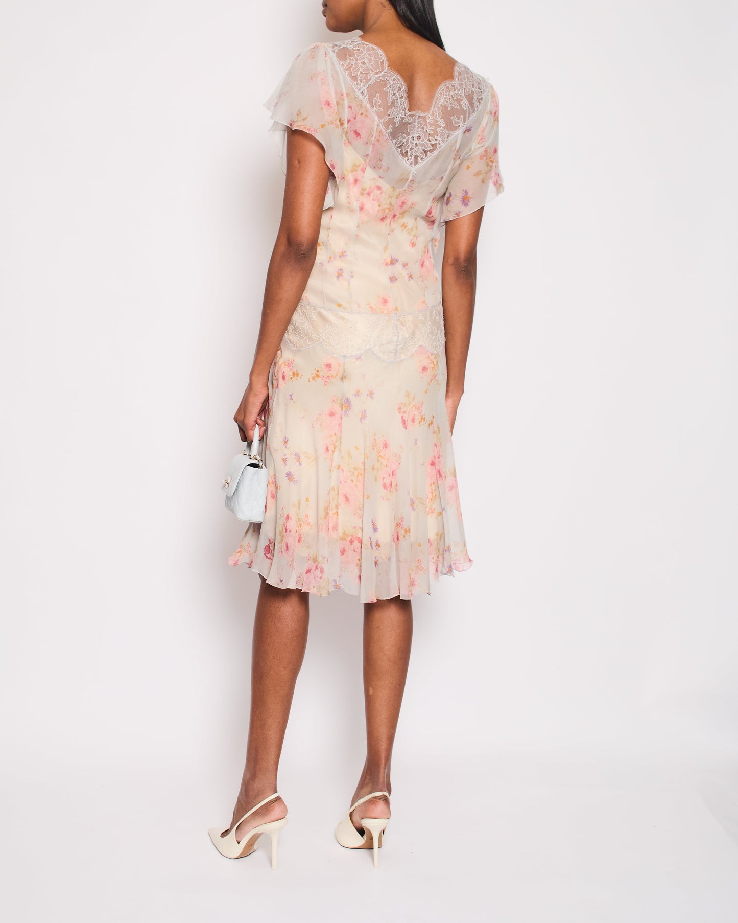 Dolce & Gabbana Sleeveless Silk Dress with Floral Print and Lace Insert Details Size IT 42 (UK 10)