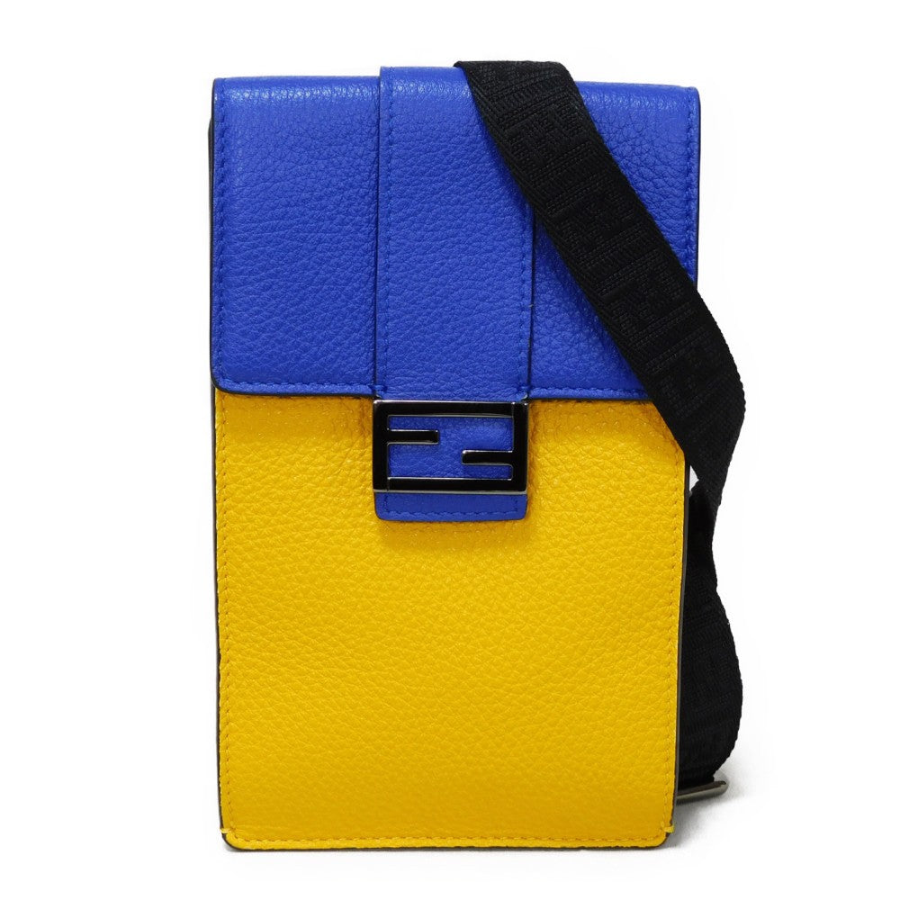 FENDI Shoulder Bag 7AS120 E1C  F1H8N Calf leather (embossed) Blue x Yellow x Red Tricolor Pochette Un d FF logo F is forever phone holder unisex(Unisex)