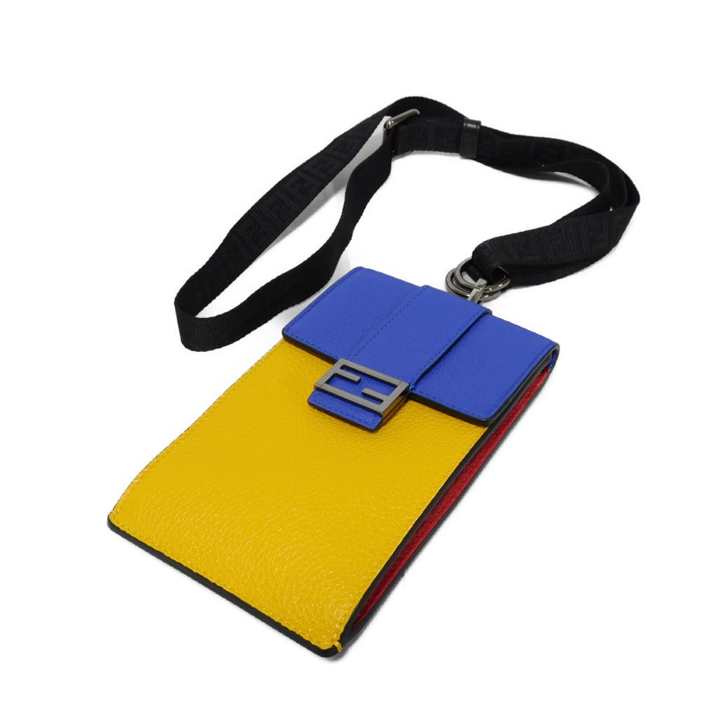 FENDI Shoulder Bag 7AS120 E1C  F1H8N Calf leather (embossed) Blue x Yellow x Red Tricolor Pochette Un d FF logo F is forever phone holder unisex(Unisex)