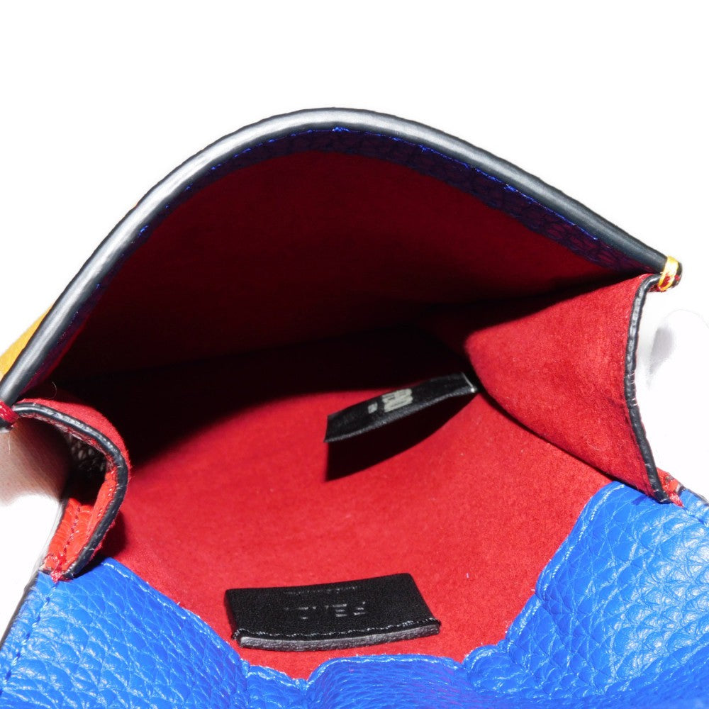 FENDI Shoulder Bag 7AS120 E1C  F1H8N Calf leather (embossed) Blue x Yellow x Red Tricolor Pochette Un d FF logo F is forever phone holder unisex(Unisex)