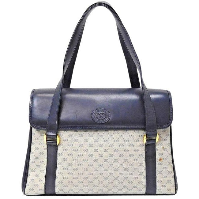 Gucci   Navy Blue Small G Print Coated Canvas And Leather Satchel