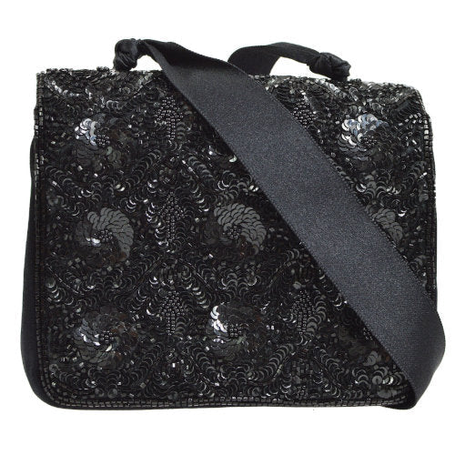 CHANEL 1994-1996 Sequins CC Cross Body Shoulder Bag Black