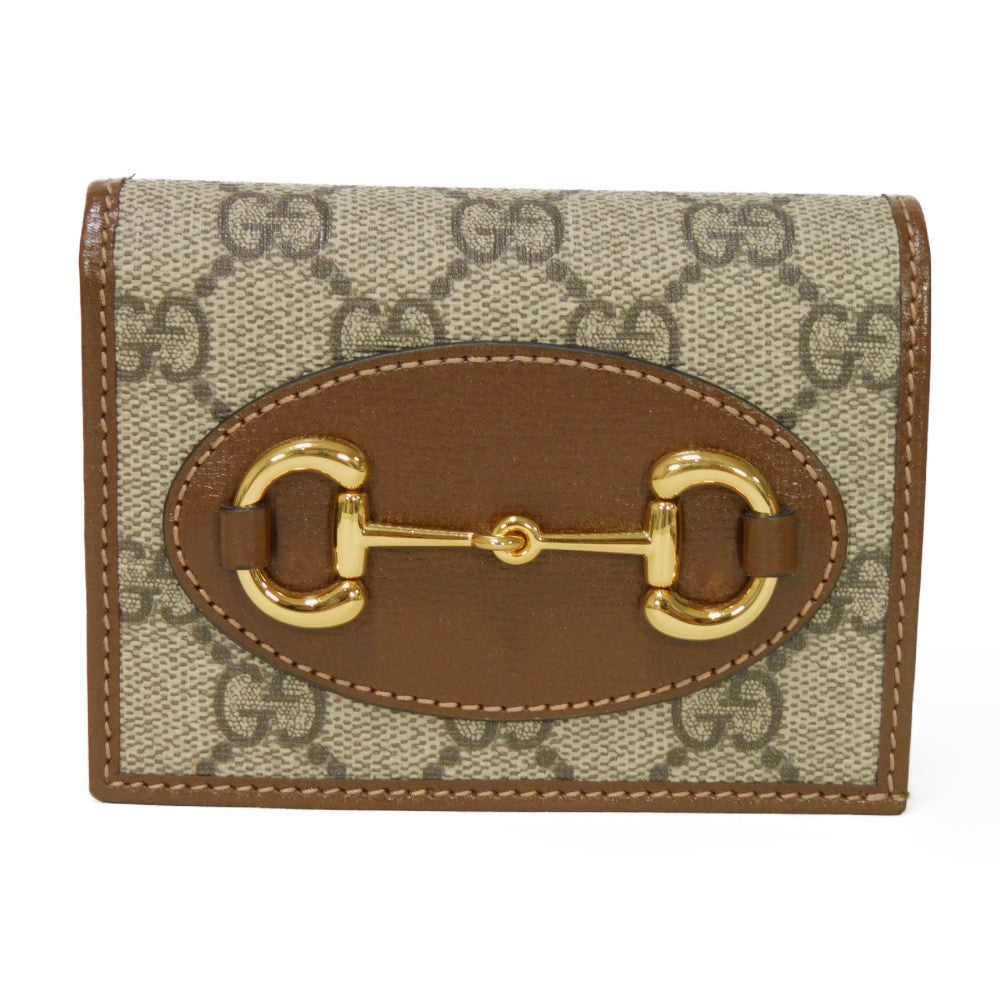 GUCCI Bifold Wallet 621887 92TCG 8563 GG Supreme Canvas x Calfskin Leather (embossed) Beige x Ebony GG Supreme Horsebit 1955 Compact Wallet Women(Unisex)