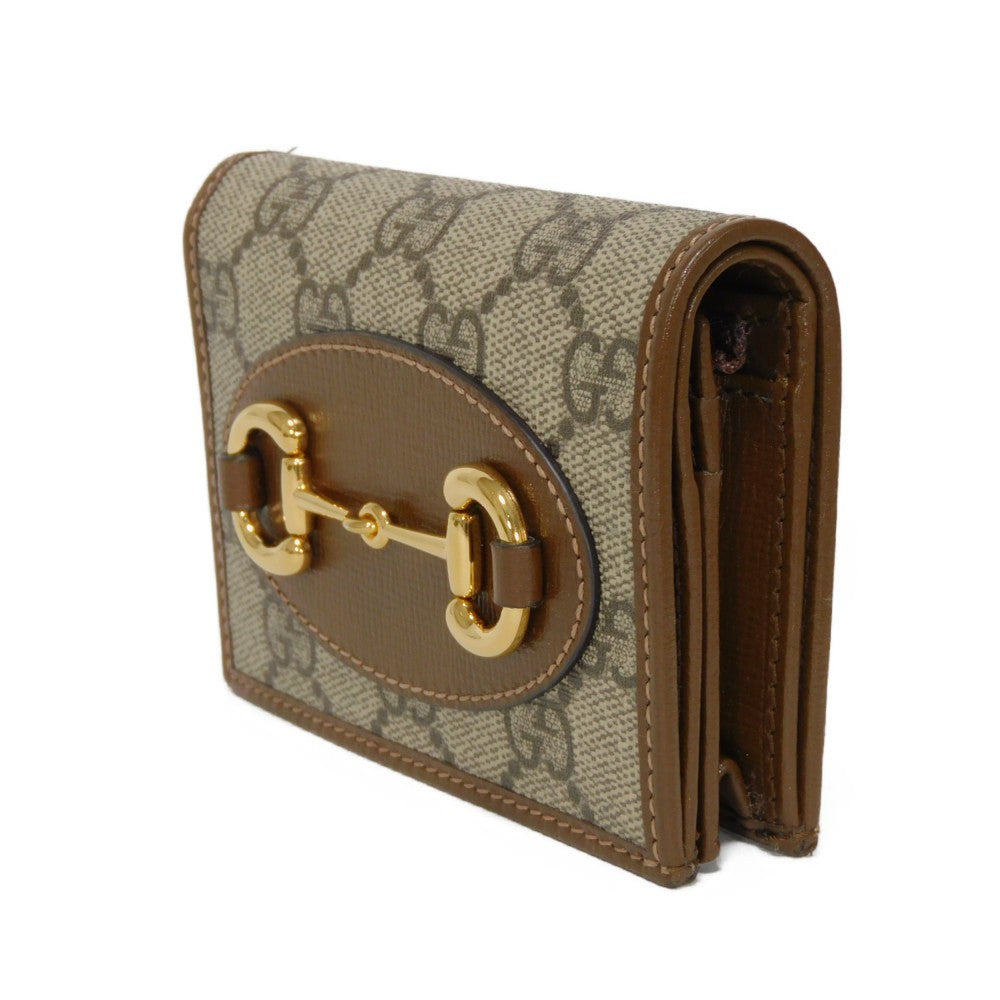 GUCCI Bifold Wallet 621887 92TCG 8563 GG Supreme Canvas x Calfskin Leather (embossed) Beige x Ebony GG Supreme Horsebit 1955 Compact Wallet Women(Unisex)