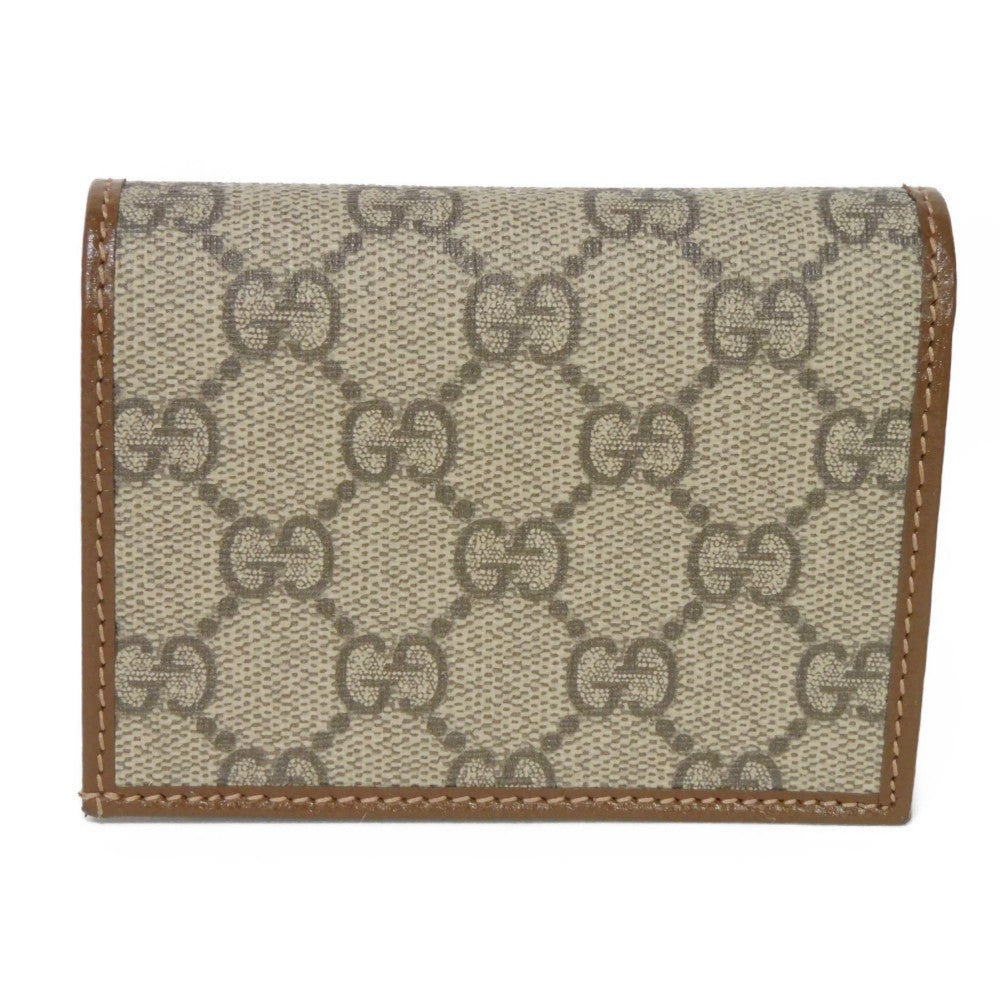 GUCCI Bifold Wallet 621887 92TCG 8563 GG Supreme Canvas x Calfskin Leather (embossed) Beige x Ebony GG Supreme Horsebit 1955 Compact Wallet Women(Unisex)