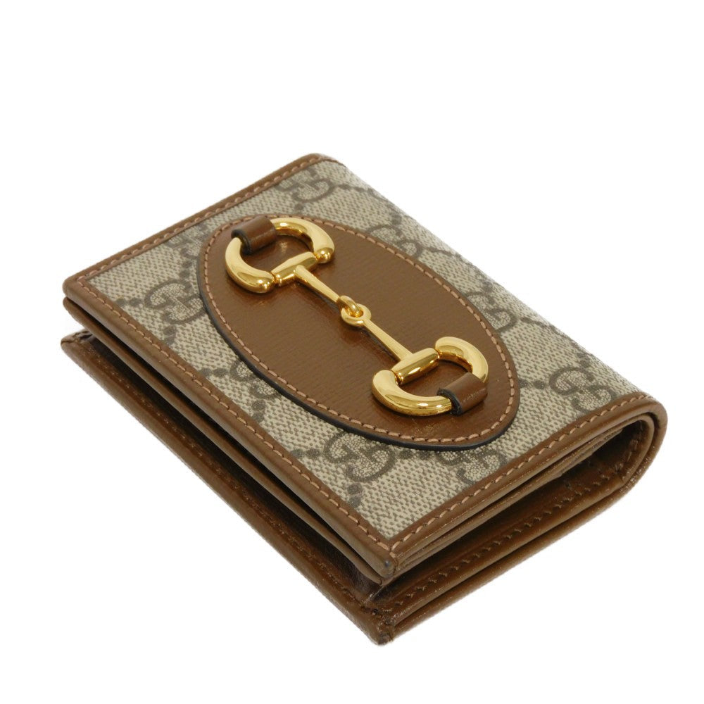 GUCCI Bifold Wallet 621887 92TCG 8563 GG Supreme Canvas x Calfskin Leather (embossed) Beige x Ebony GG Supreme Horsebit 1955 Compact Wallet Women(Unisex)