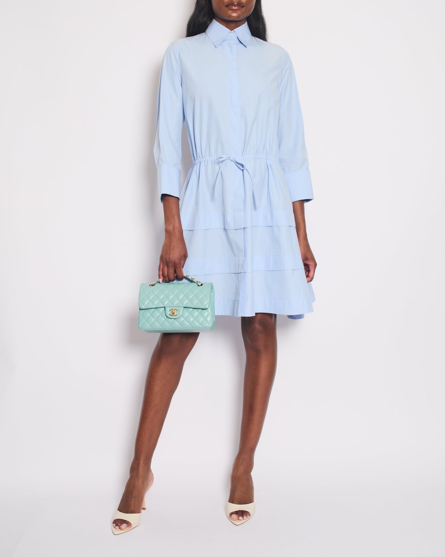 Ala•a Blue Long Sleeve Midi Dress with Back Cut Detail Size FR 36 (UK 8)