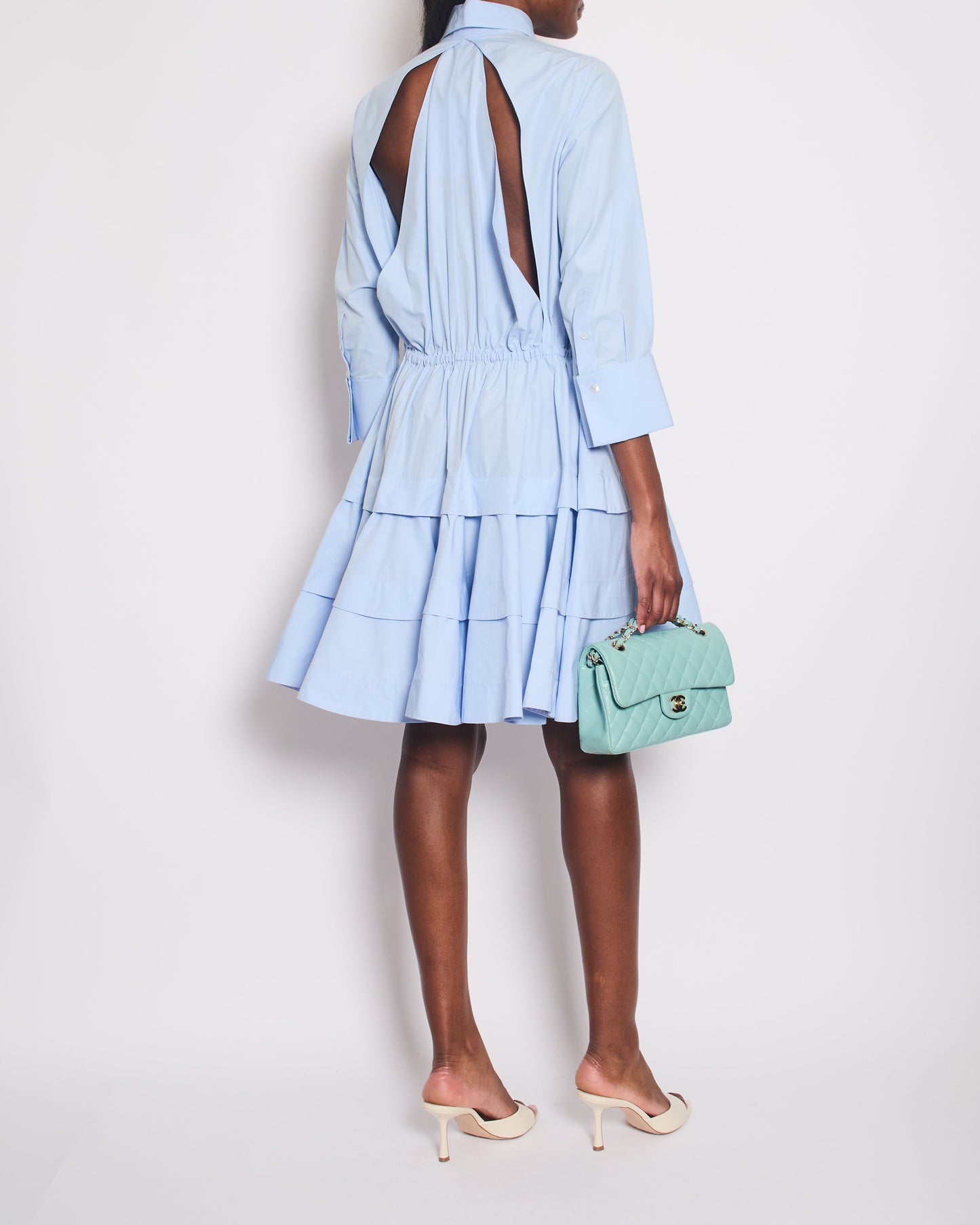 Ala•a Blue Long Sleeve Midi Dress with Back Cut Detail Size FR 36 (UK 8)