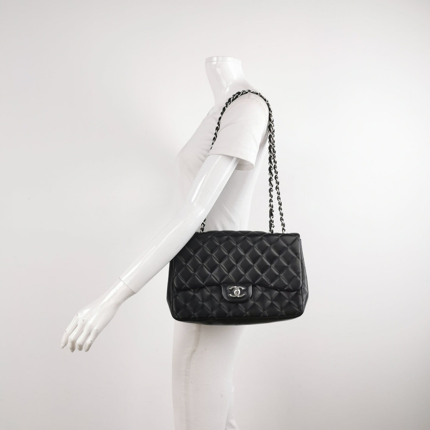 Chanel Classic Flap Jumbo Black Lambskin Leather Single Flap with Silver Hardware 2009-2010