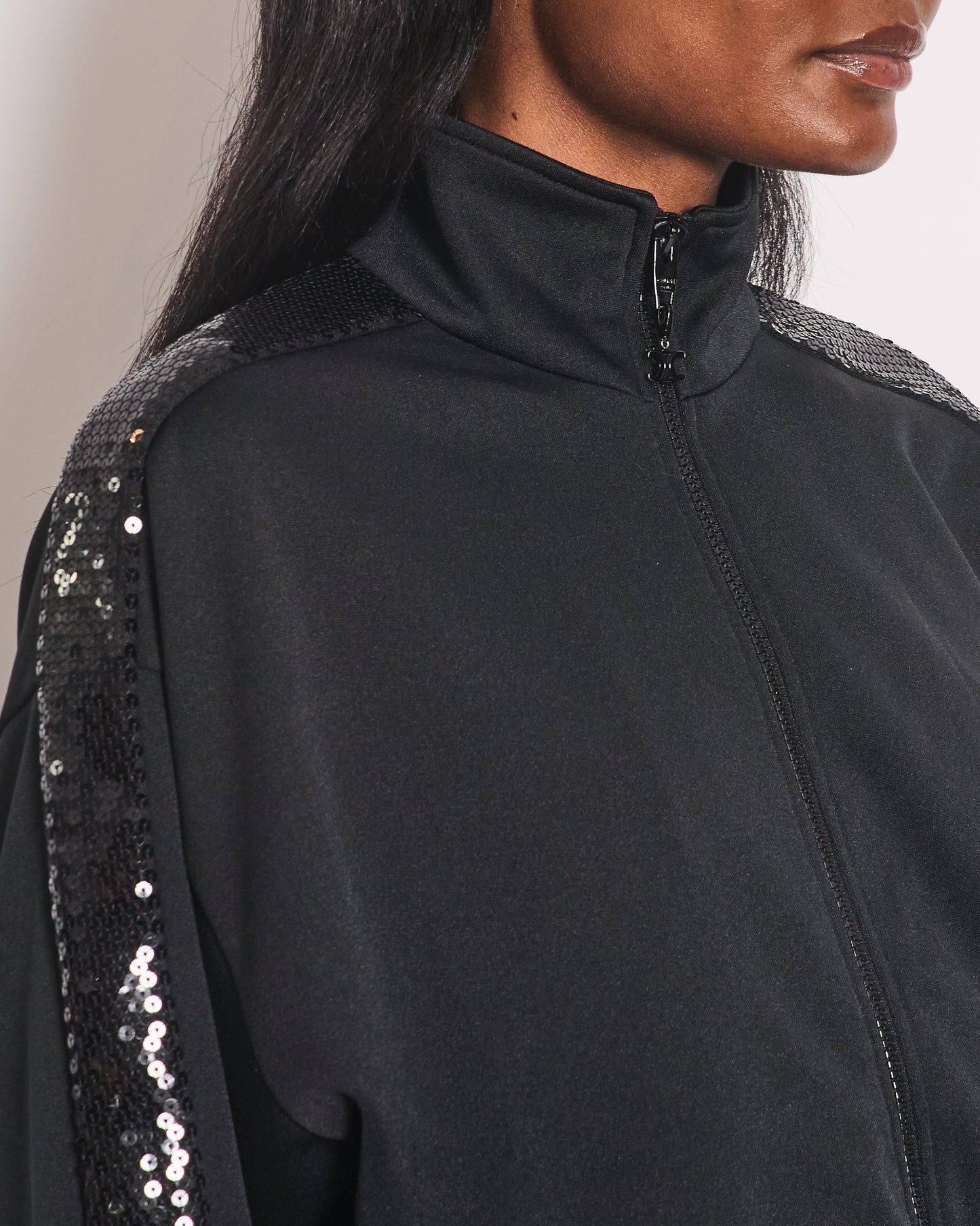 Celine Black Sequin Tracksuit Set with Matching Shorts Size FR 34 (UK 6)