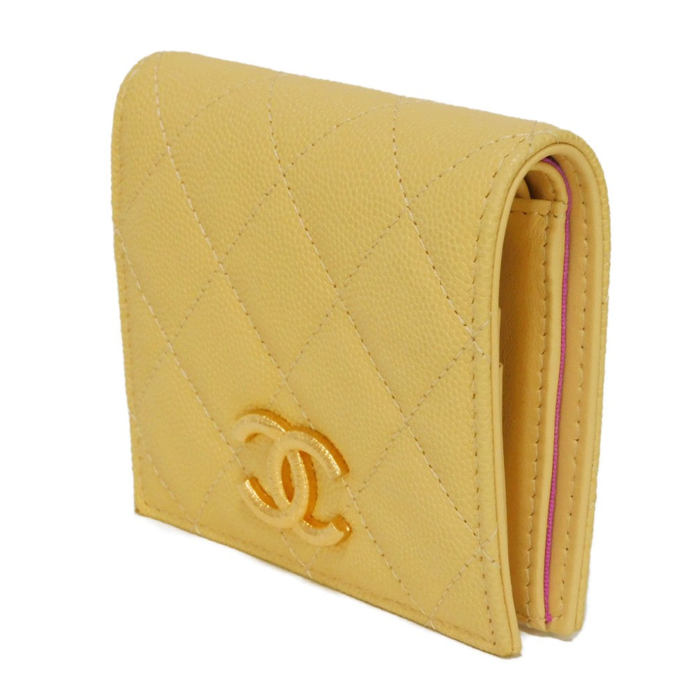 CHANEL Bifold Wallet AP3519 Grained shiny calfskin (embossed) Light yellow x light purple COCO Mark Small flap wallet Women  d